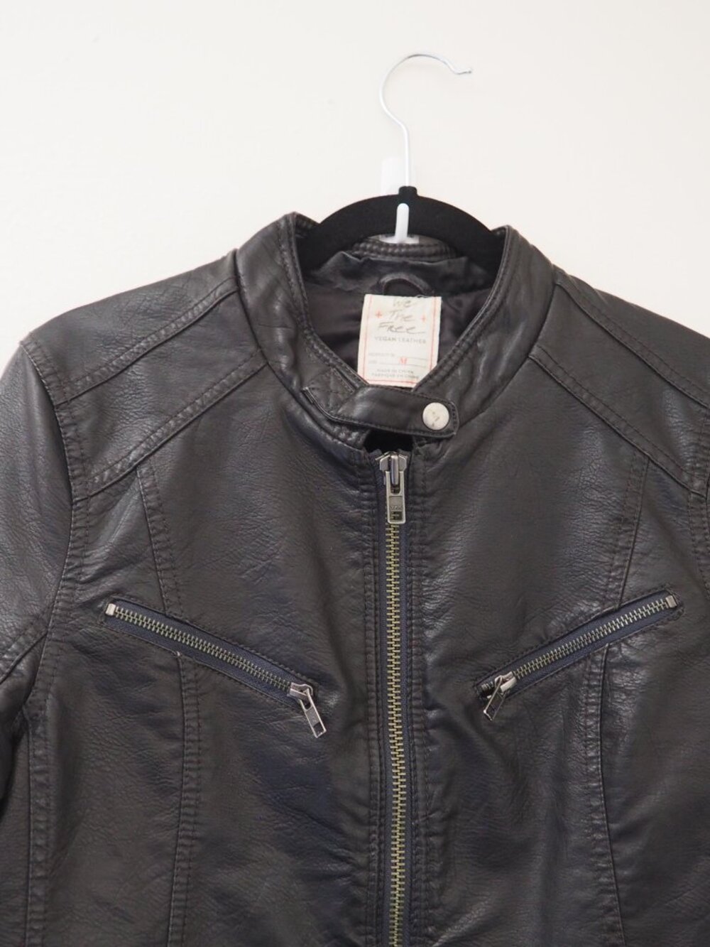 We The Free People Black Vegan Leather Monroe Moto Jacket sz M - Picture 5 of 10